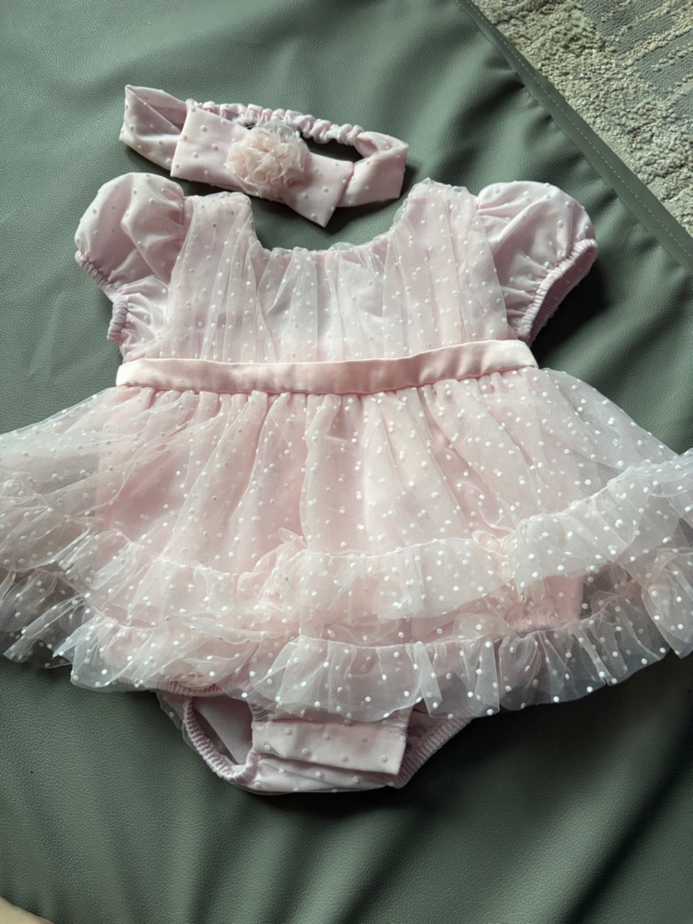 Baby girl Cynthia Rowley Pink Polka Dot Tulle Baby Dress with Headband, 3-6mnths